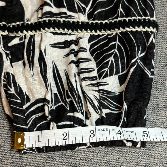 Cynthia Rowley Black & Cream Tropical Print Linen Blend Blouse Sz L - Picture 11 of 11